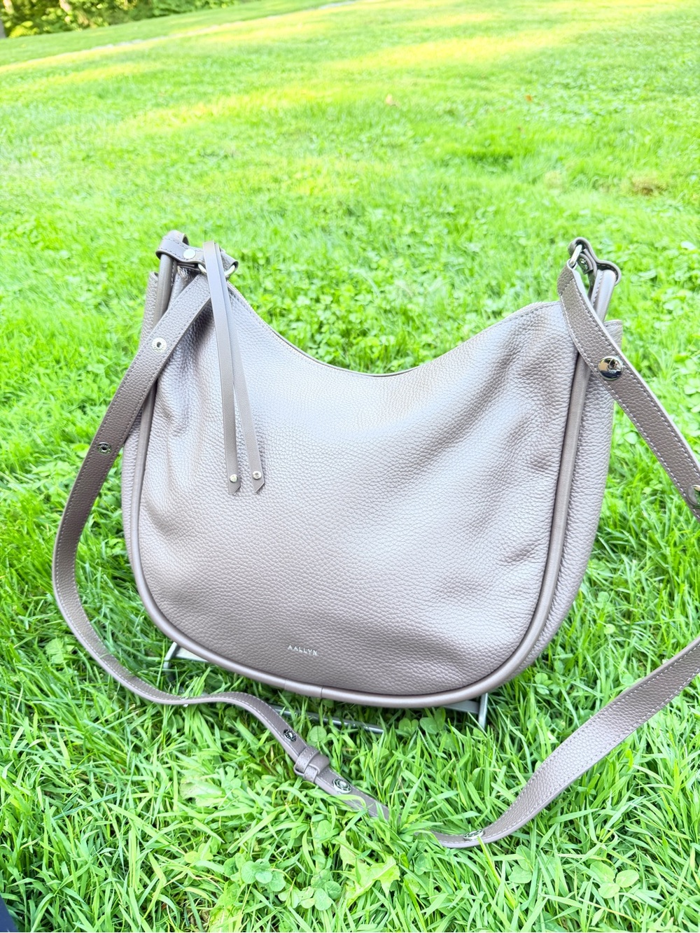 Akris Pebbled Leather Taupe Hobo Shoulder Bag